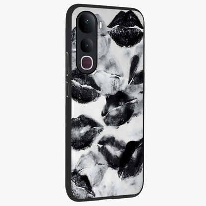 Midnight Kiss Marks Glass Case upright view showcasing stylish kiss mark artwork with trendy romantic theme.