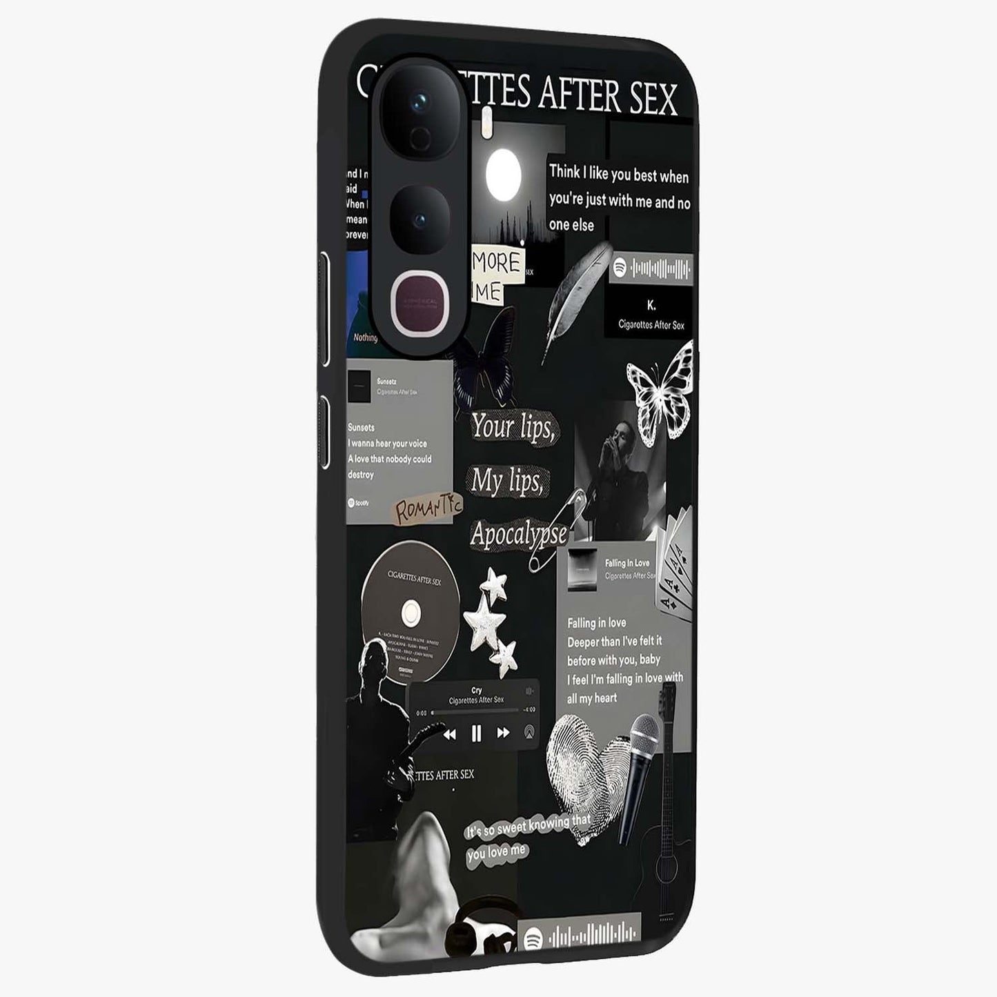 Midnight Love Echo Glass Case upright view showcasing expressive romantic artwork with dreamy midnight theme.