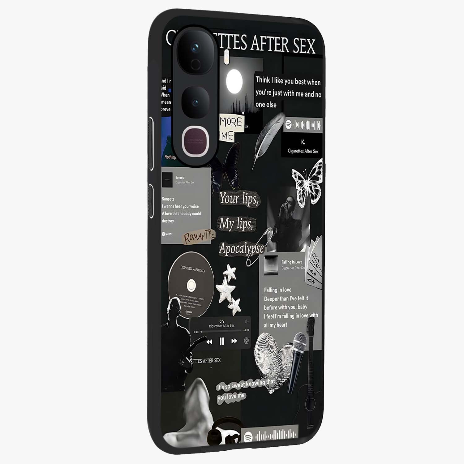 Midnight Love Echo Glass Case upright view showcasing expressive romantic artwork with dreamy midnight theme.