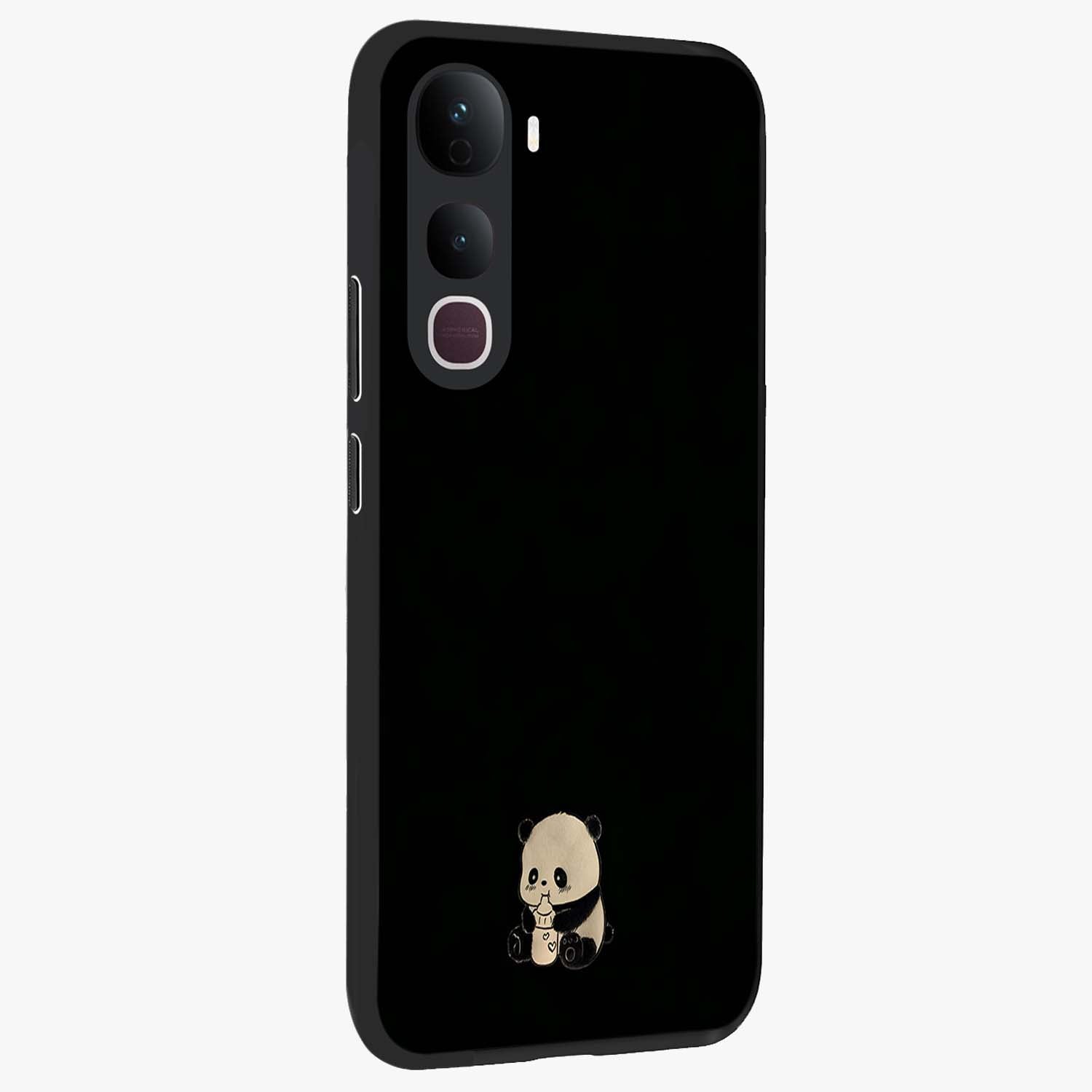 Midnight Panda Love Glass Case upright view showcasing charming panda artwork with playful romantic theme.