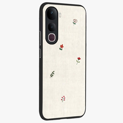 Minimalistic Blue With White Flower Pattern Glass Case upright view showcasing clean white flower artwork with calming blue theme.
