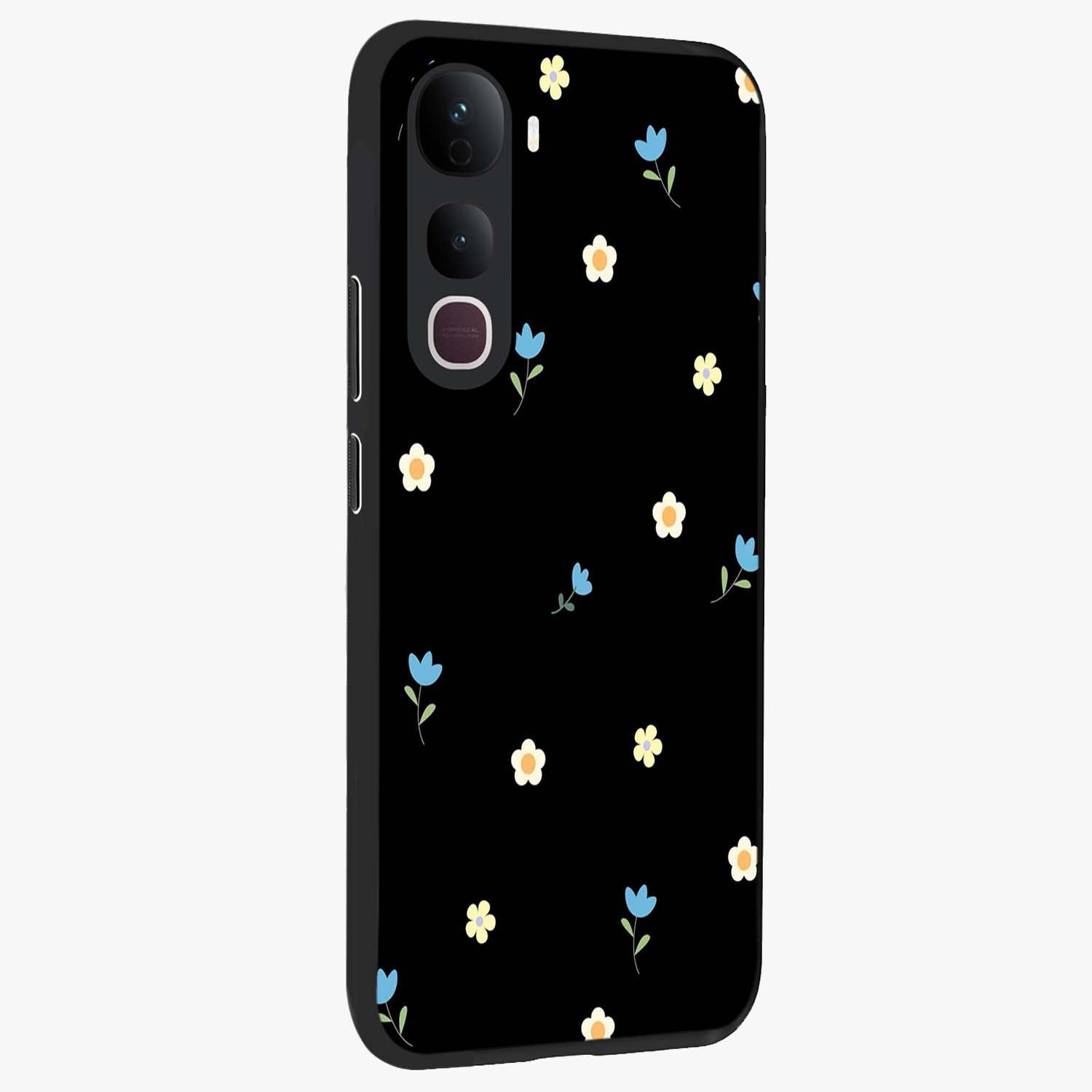 Minimal Petal Whispers Glass Case upright view showcasing elegant floral artwork with modern minimalist style.