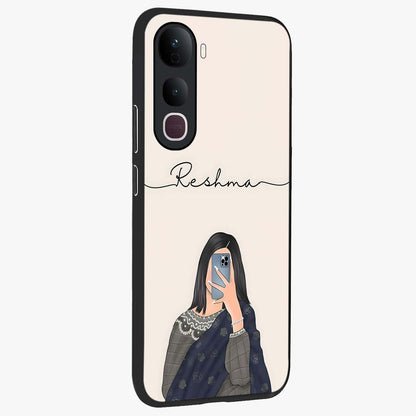 Mirror Mood Muse With Custom Name Glass Case upright view showcasing artistic mirror themed artwork with personalized aesthetic.