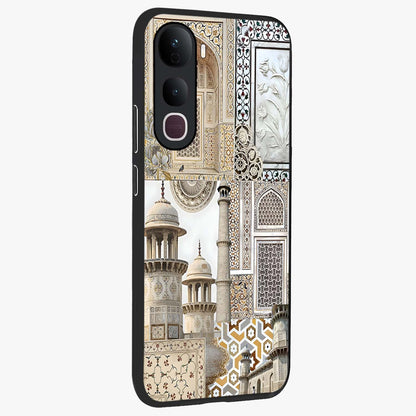 Mughal Marble Legacy Glass Case upright view showcasing ornate Mughal design with luxurious traditional theme.