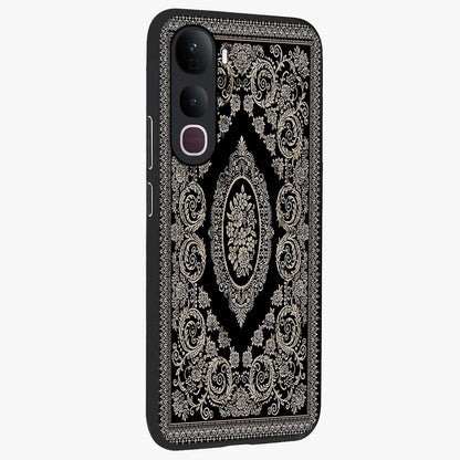 Noir Bloom Elegance Glass Case upright view showcasing graceful floral artwork with luxurious dark theme.