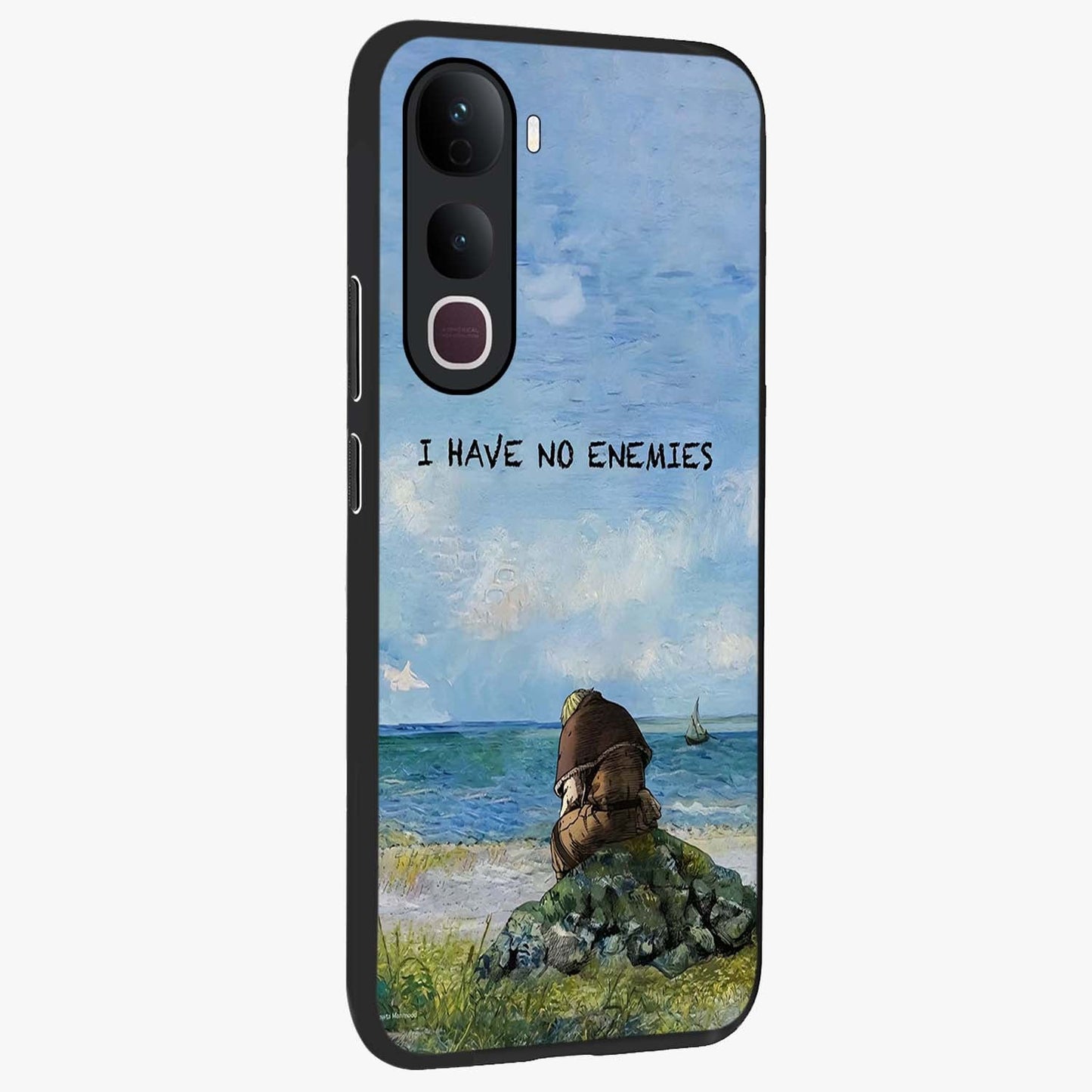 Peace Beyond War Glass Case upright view showcasing powerful peace symbol artwork with inspirational theme.