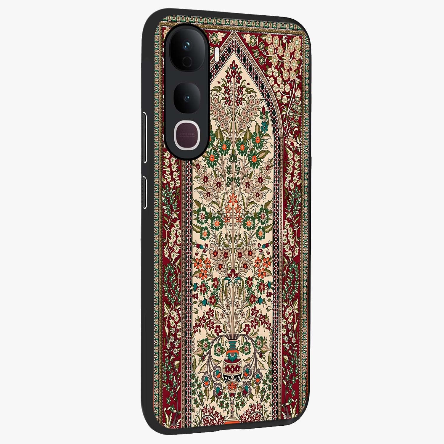 Persian Inspired Glass Case upright view showcasing decorative Persian artwork with rich heritage theme.