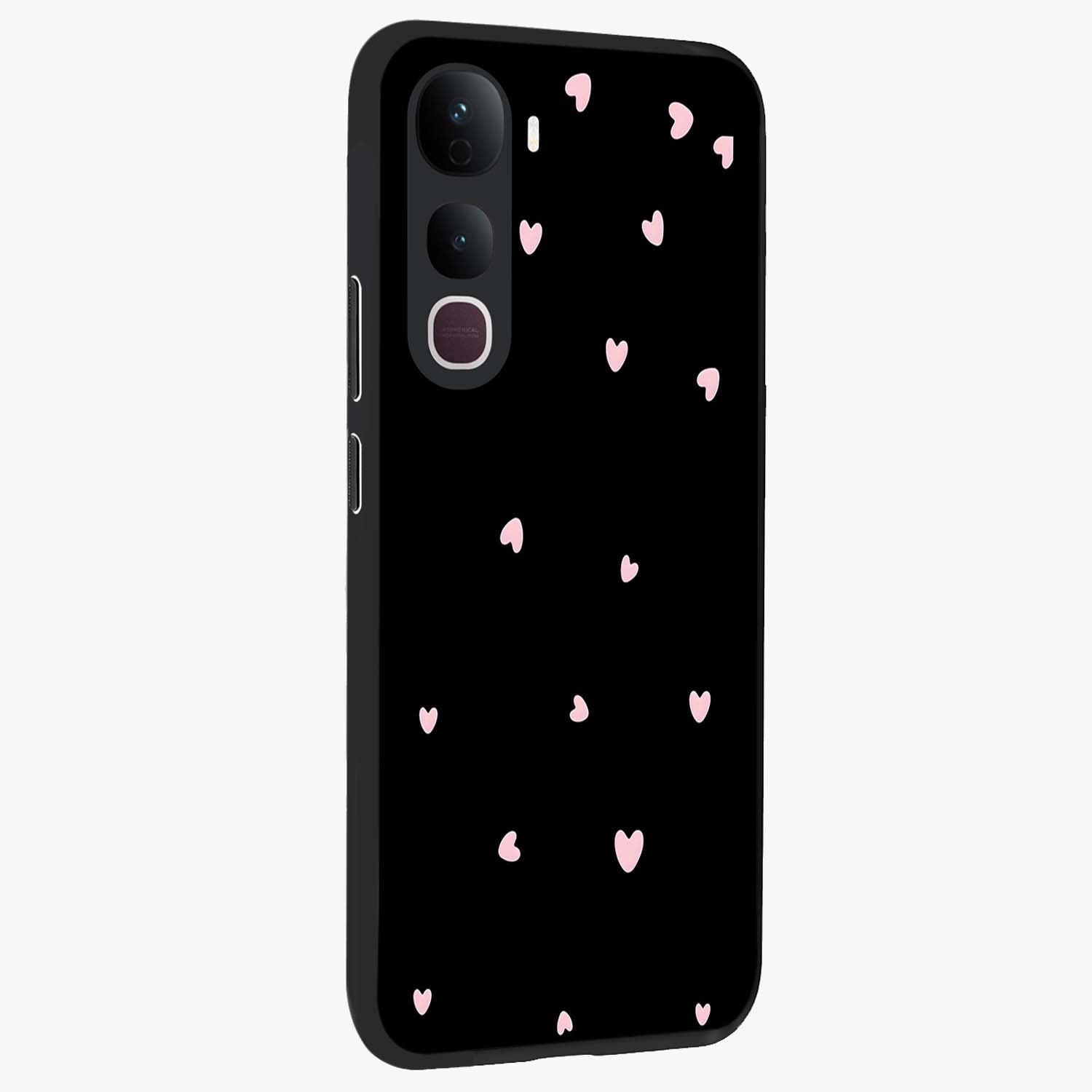 Pink Love Drops Glass Case upright view showcasing charming heart drop artwork with romantic playful theme.