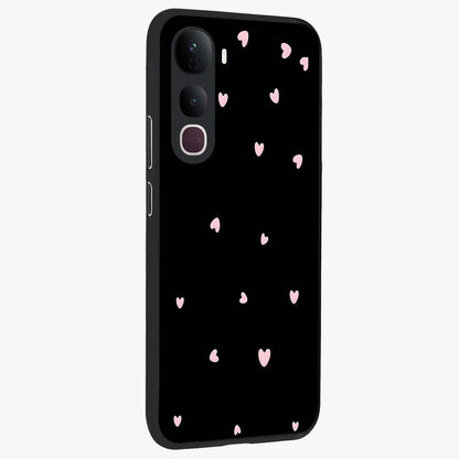Pink Love Drops Glass Case upright view showcasing charming heart drop artwork with romantic playful theme.