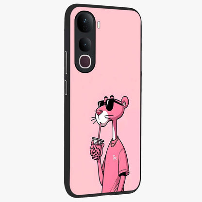 Pink Panther Glass Case upright view showcasing fun animated artwork with stylish retro cartoon theme.