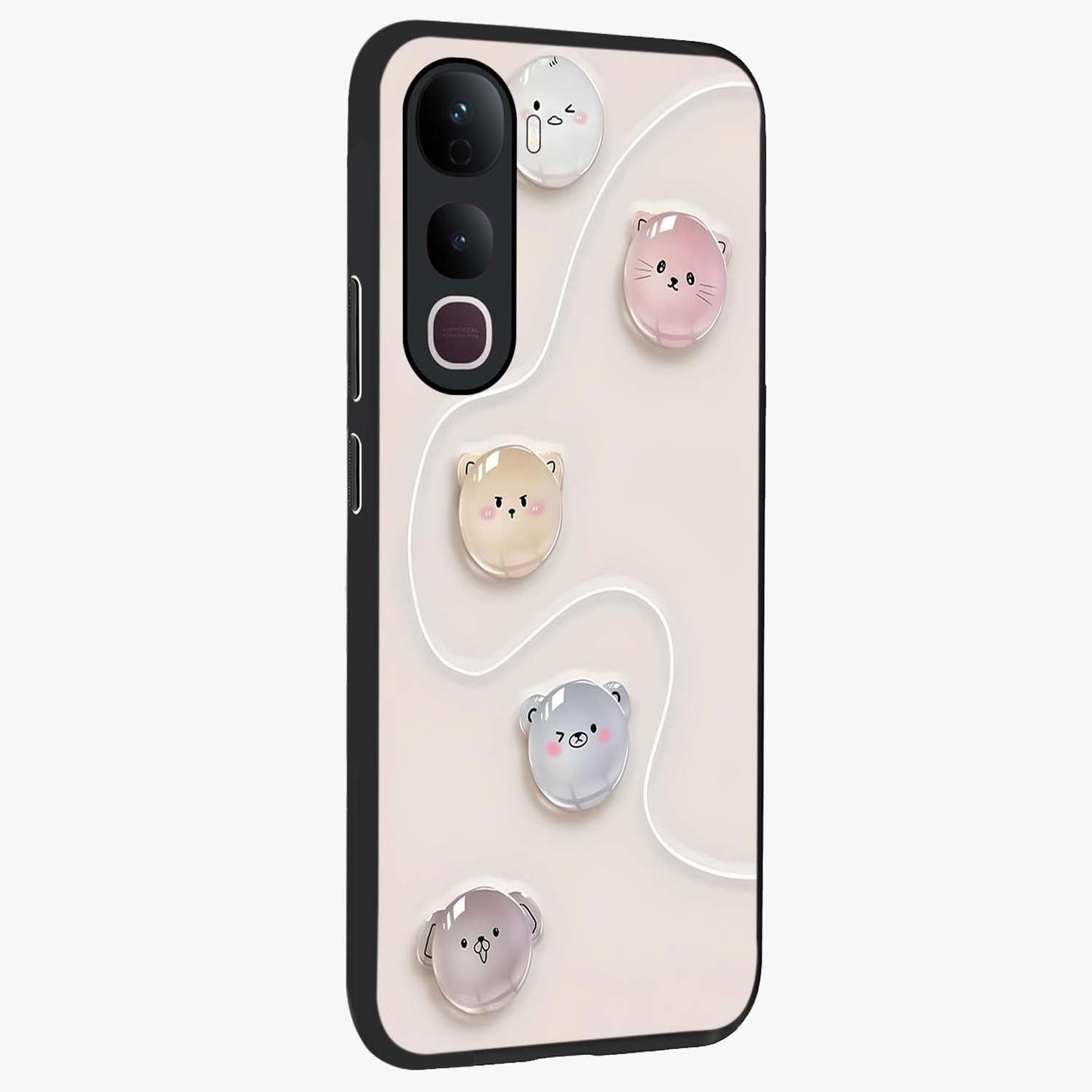 Puffy Face Parade Glass Case upright view showcasing adorable character artwork with cheerful animated theme.