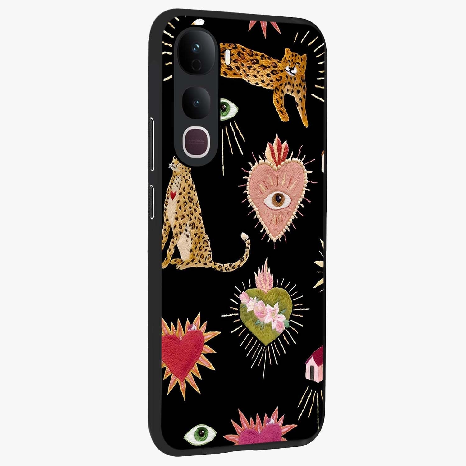 Sacred Jungle Heart Glass Case upright view showcasing vibrant jungle artwork with symbolic heart theme.
