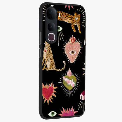 Sacred Jungle Heart Glass Case upright view showcasing vibrant jungle artwork with symbolic heart theme.