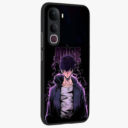 Shadow Monarch Awakening Glass Case upright view showcasing bold monarch artwork with mystical awakening theme.