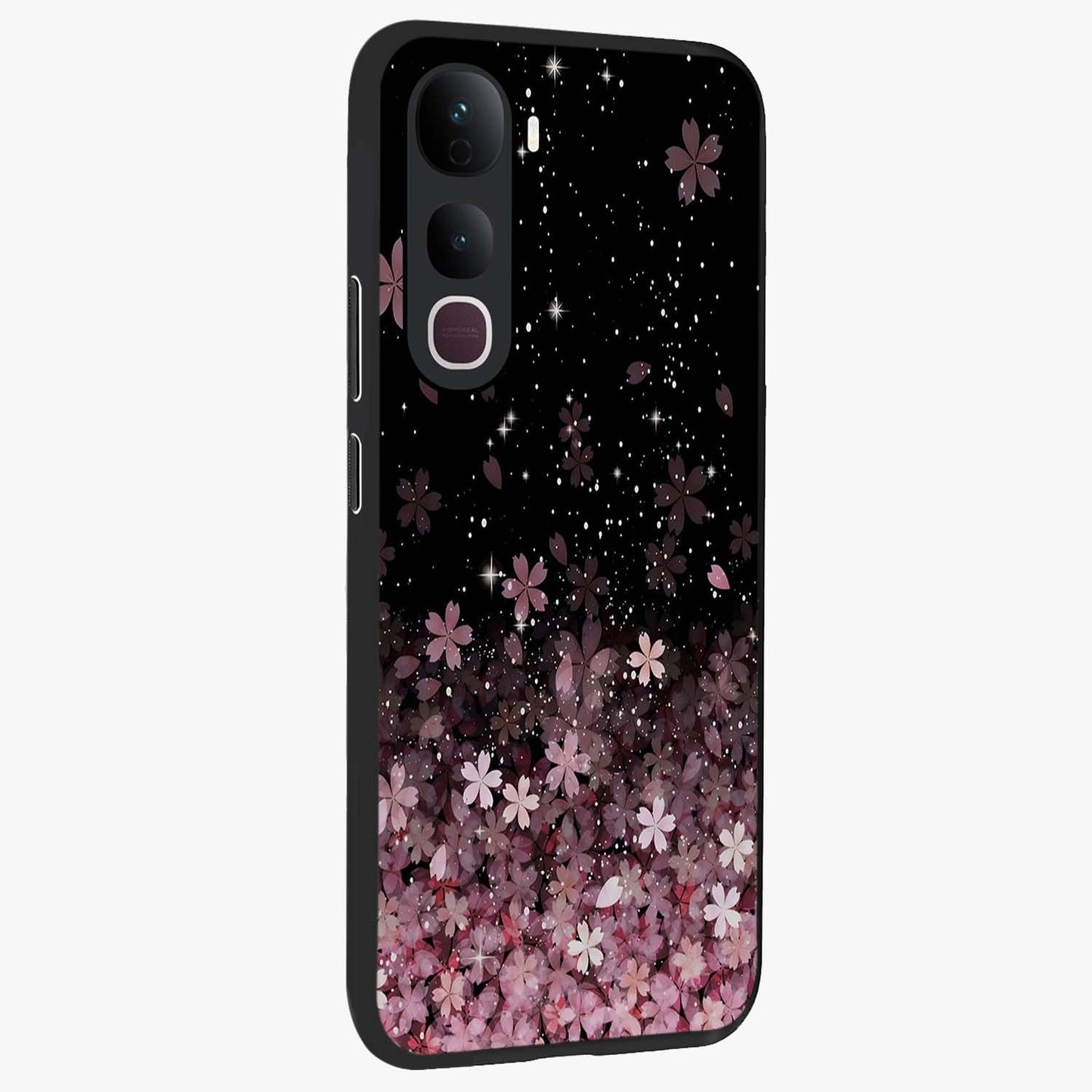Small Starry Flowers Glass Case upright view showcasing charming floral artwork with dreamy starry theme.
