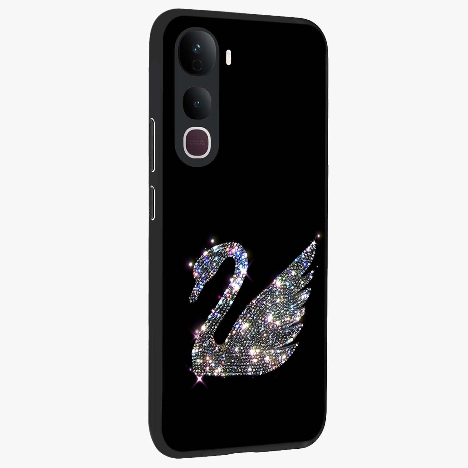 Starlit Swan Grace Glass Case upright view showcasing beautiful swan artwork with peaceful night themed design.