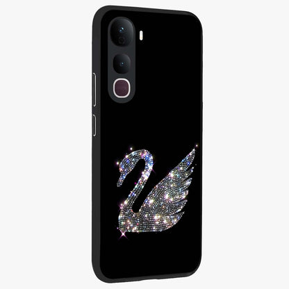 Starlit Swan Grace Glass Case upright view showcasing beautiful swan artwork with peaceful night themed design.