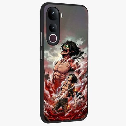 Titan Awakening Fury Glass Case upright view showcasing intense titan artwork with epic fantasy theme.