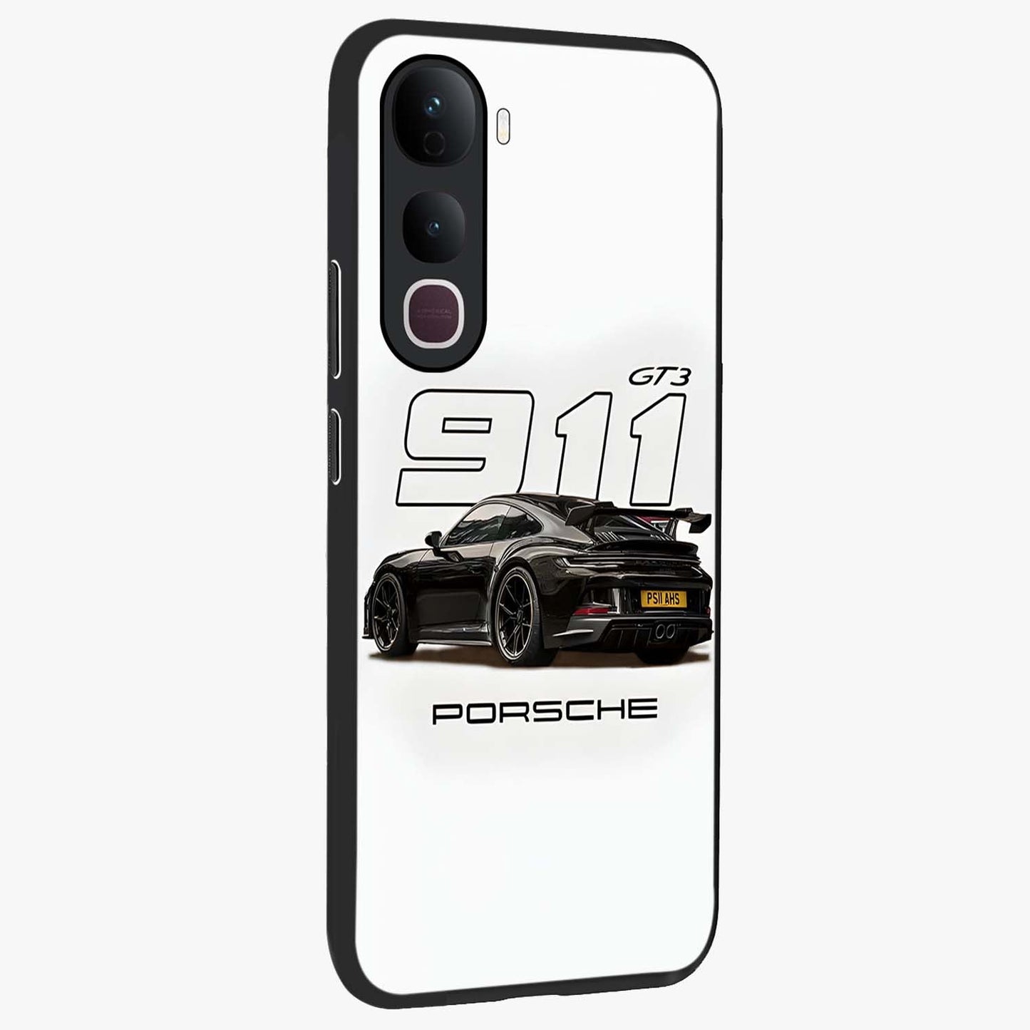 Turbo Legacy Icon Glass Case upright view showcasing bold racing inspired artwork with classic car theme.
