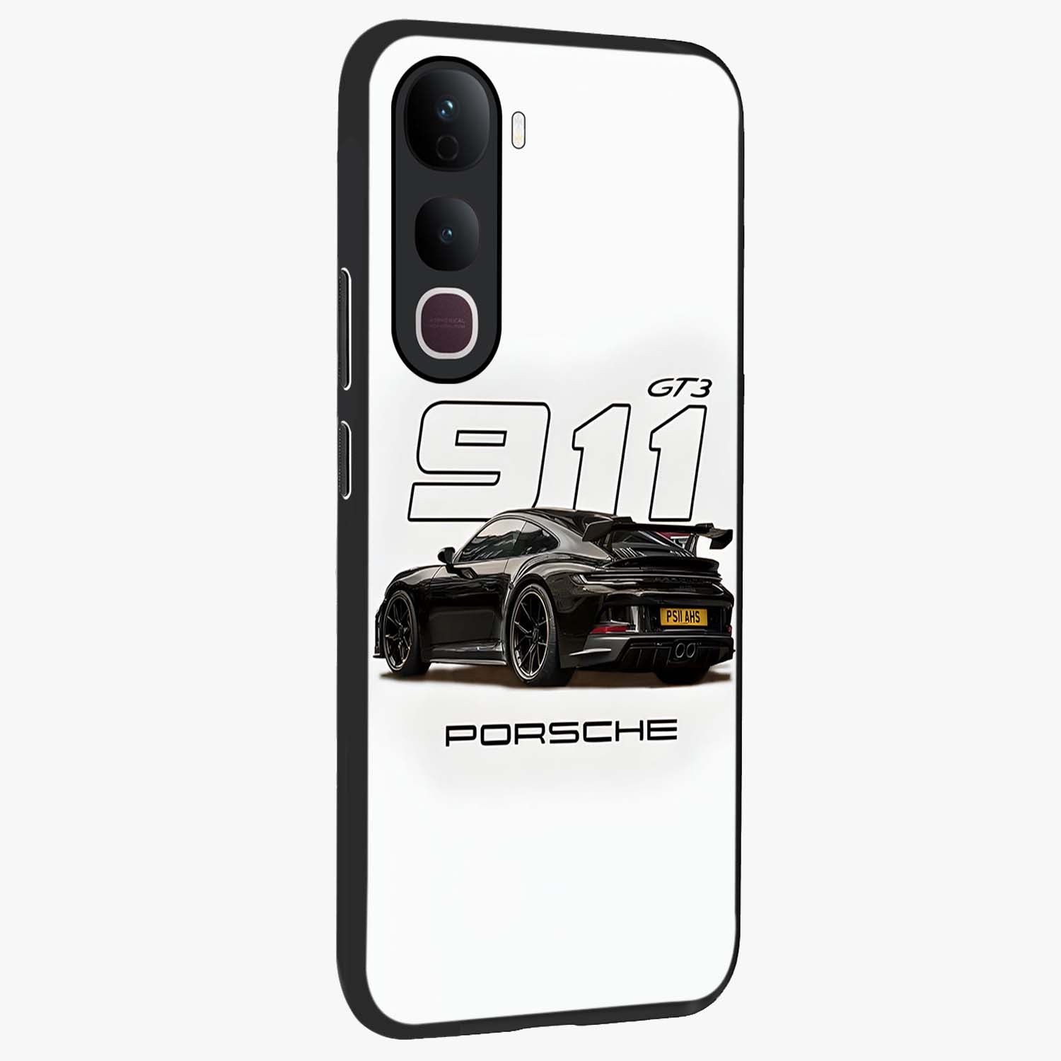 Turbo Legacy Icon Glass Case upright view showcasing bold racing inspired artwork with classic car theme.