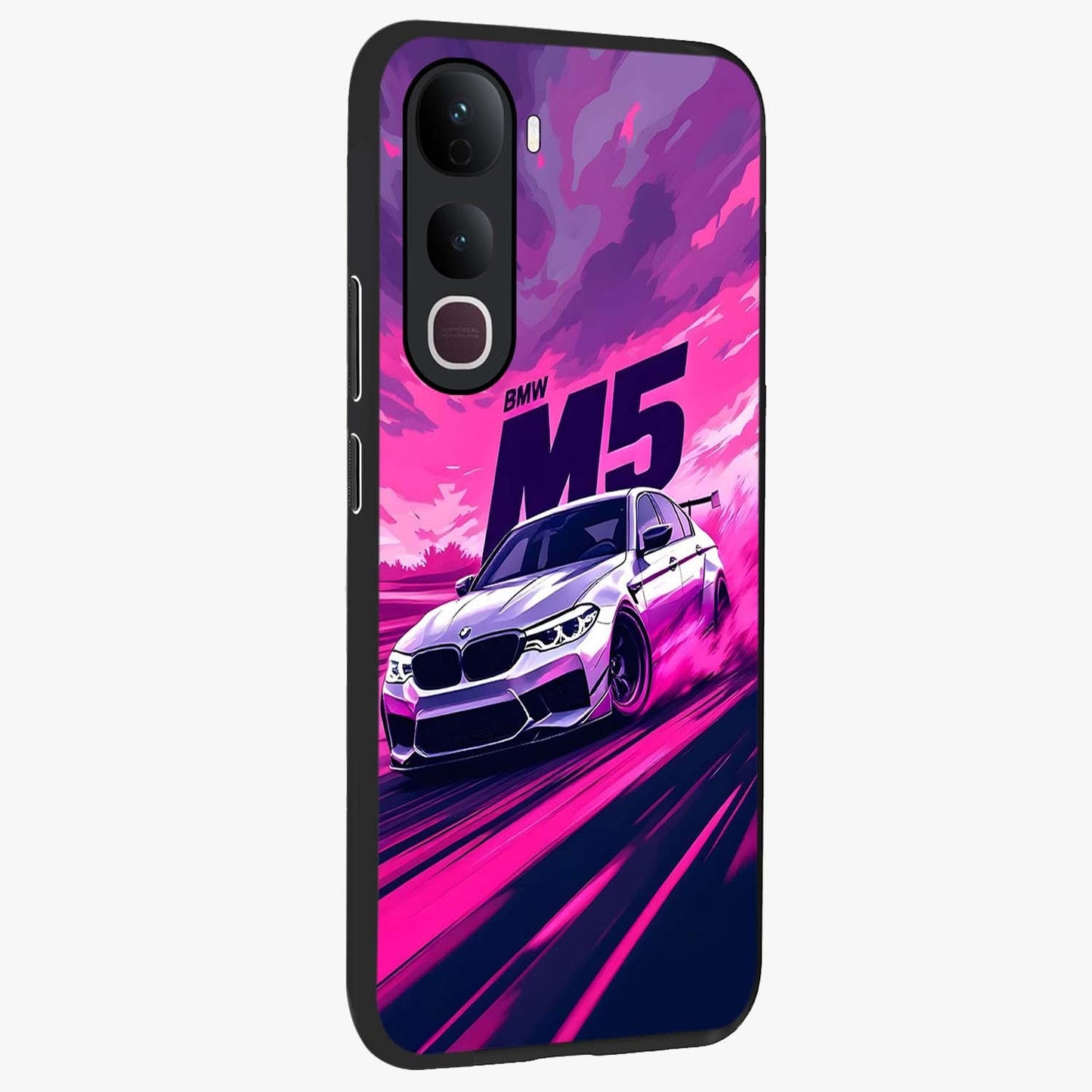Velocity Drift Pulse Glass Case upright view showcasing powerful racing artwork with energetic motorsport theme.