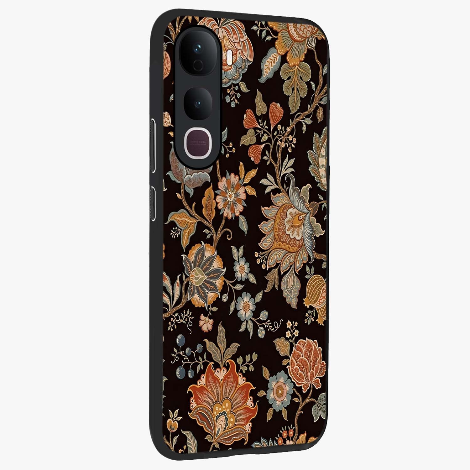 Vintage Floral Dream Glass Case upright view showcasing delicate floral artwork with timeless vintage theme.