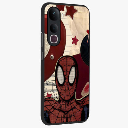 Web Warrior Vibes Glass Case upright view showcasing energetic superhero artwork with bold action theme.