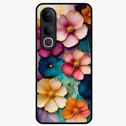 Artlyn Grace Flower Pattern Glass Case showing flat back view with elegant floral pattern artwork and glossy glass finish.