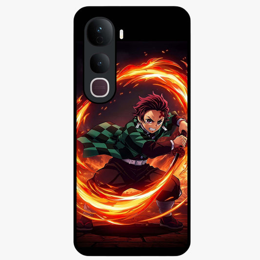 Blazing Sword Resolve Glass Case showing flat back view with fiery sword artwork and glossy glass finish.