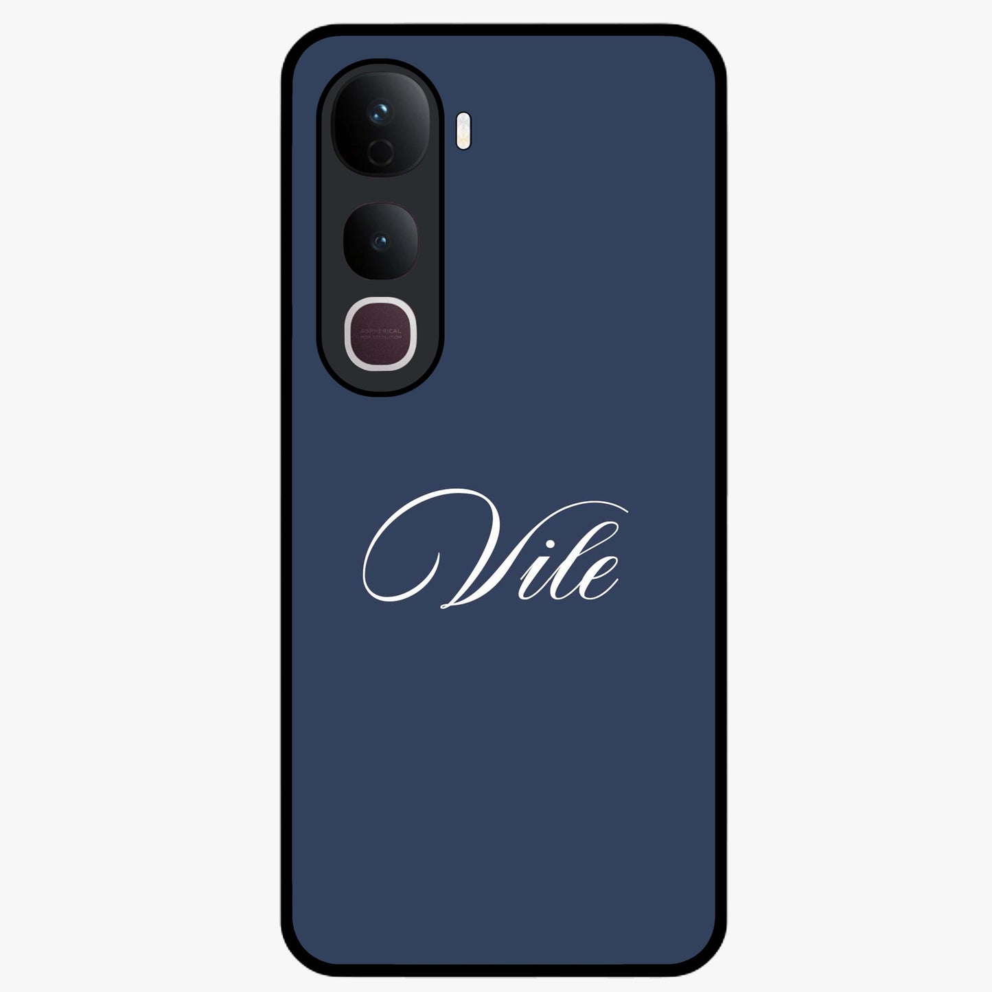 Blue Background Personalized Custom Name Glass Case showing flat back view with minimal blue background and custom name design.