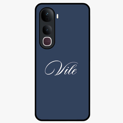 Blue Background Personalized Custom Name Glass Case showing flat back view with minimal blue background and custom name design.