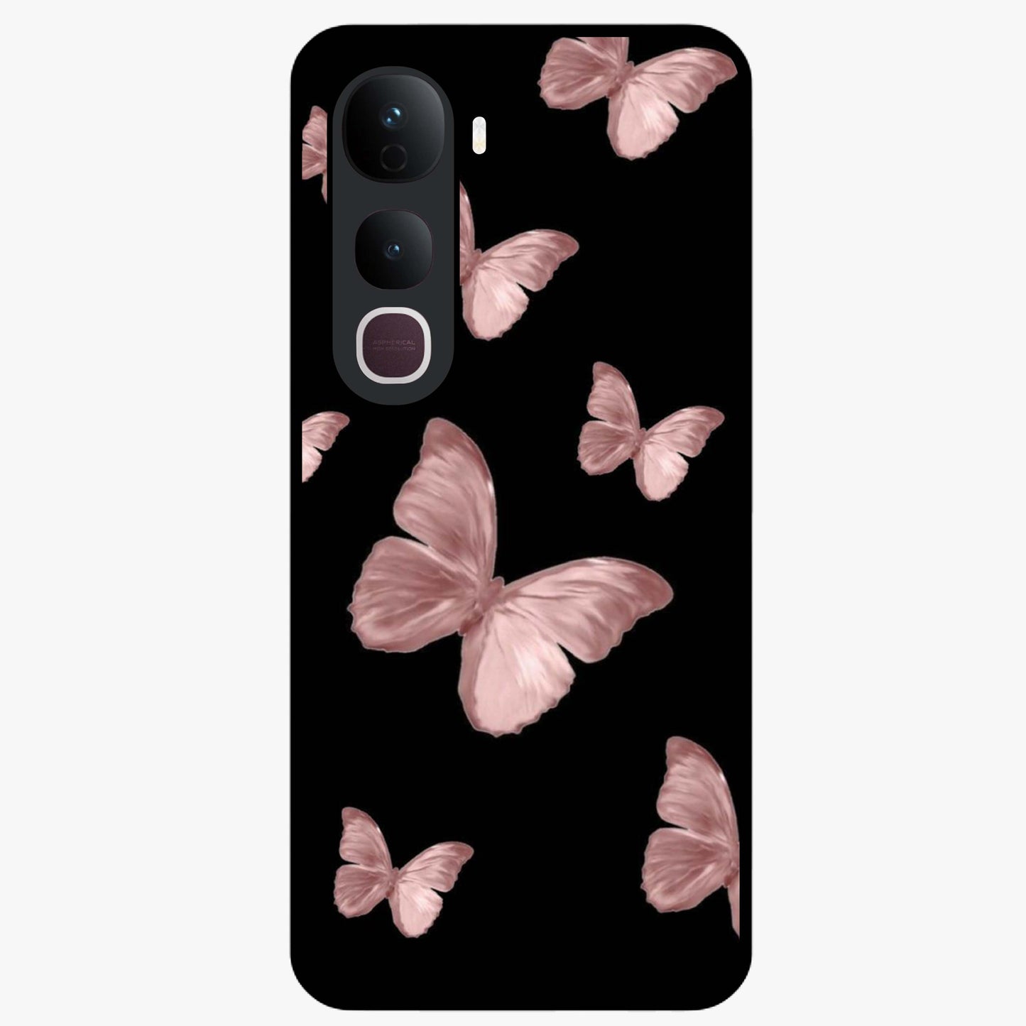 Butterfly Pattern Glass Case showing flat back view with elegant butterfly pattern artwork and glossy glass finish.