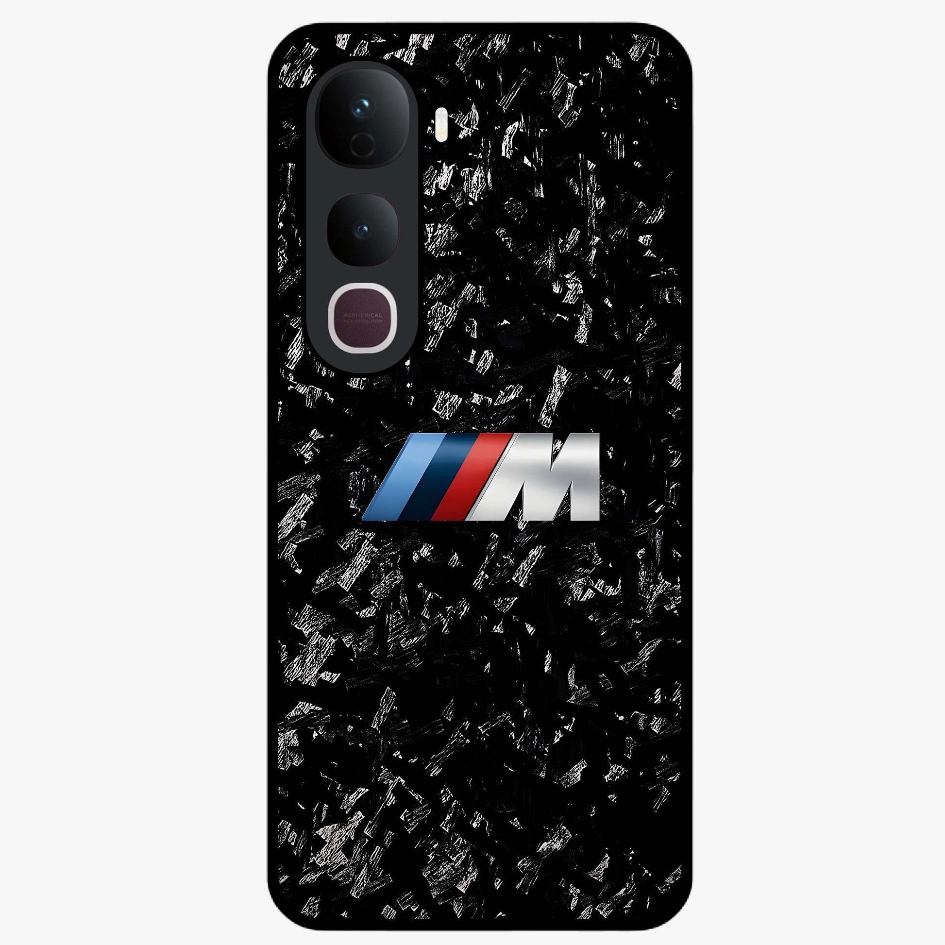 Carbon Speed Mark Glass Case showing flat back view with sporty carbon pattern artwork and glossy glass finish.