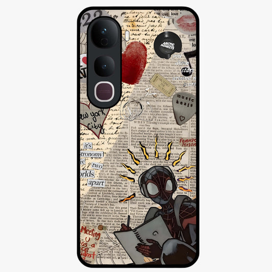 City Dream Sketch Glass Case showing flat back view with artistic city skyline sketch artwork and glossy glass finish.