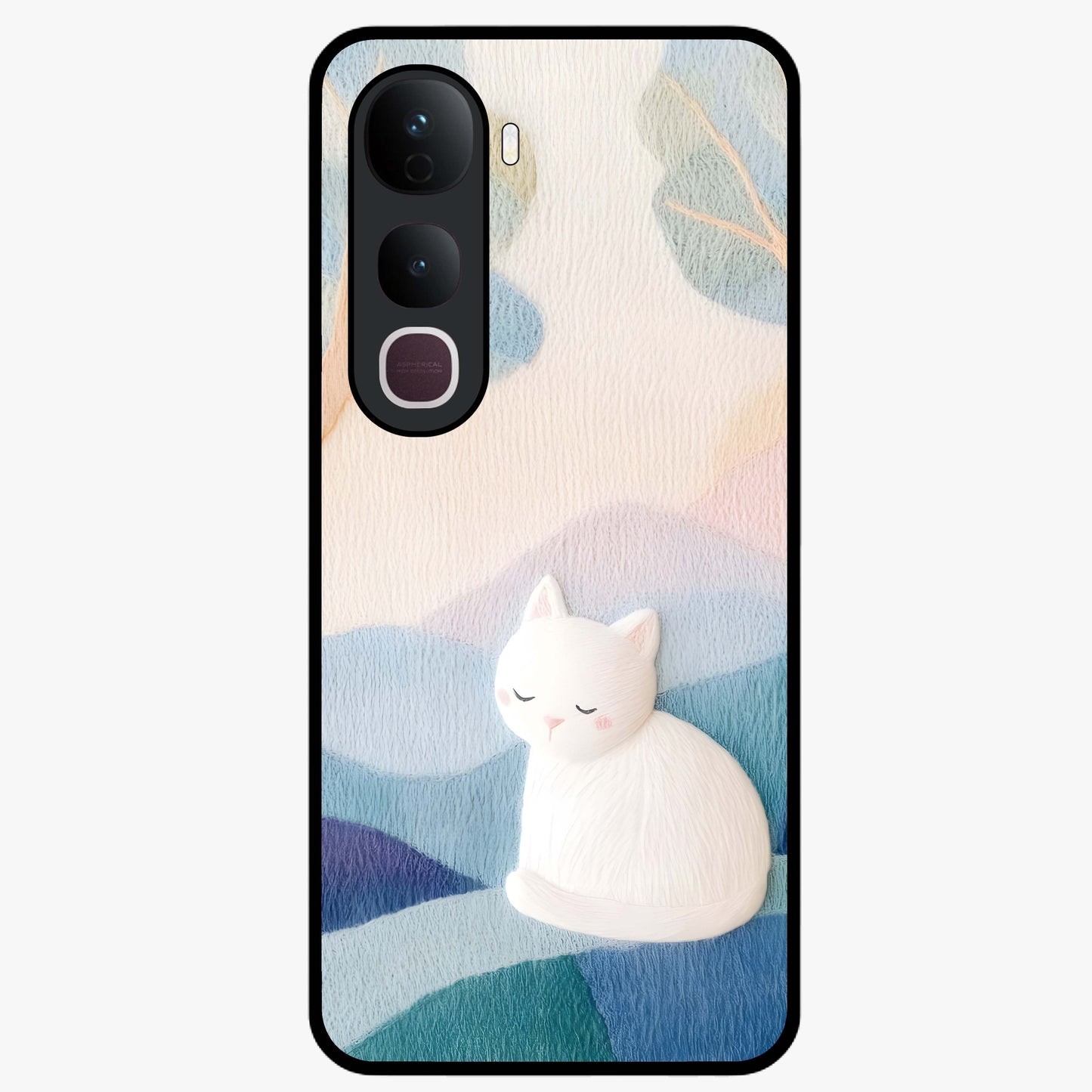 Cotton Dream Cat Glass Case showing flat back view with soft dreamy cat artwork and glossy glass finish.