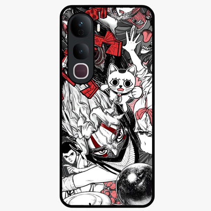 Crimson Chaos Panel Glass Case showing flat back view with bold crimson abstract artwork and glossy glass finish.