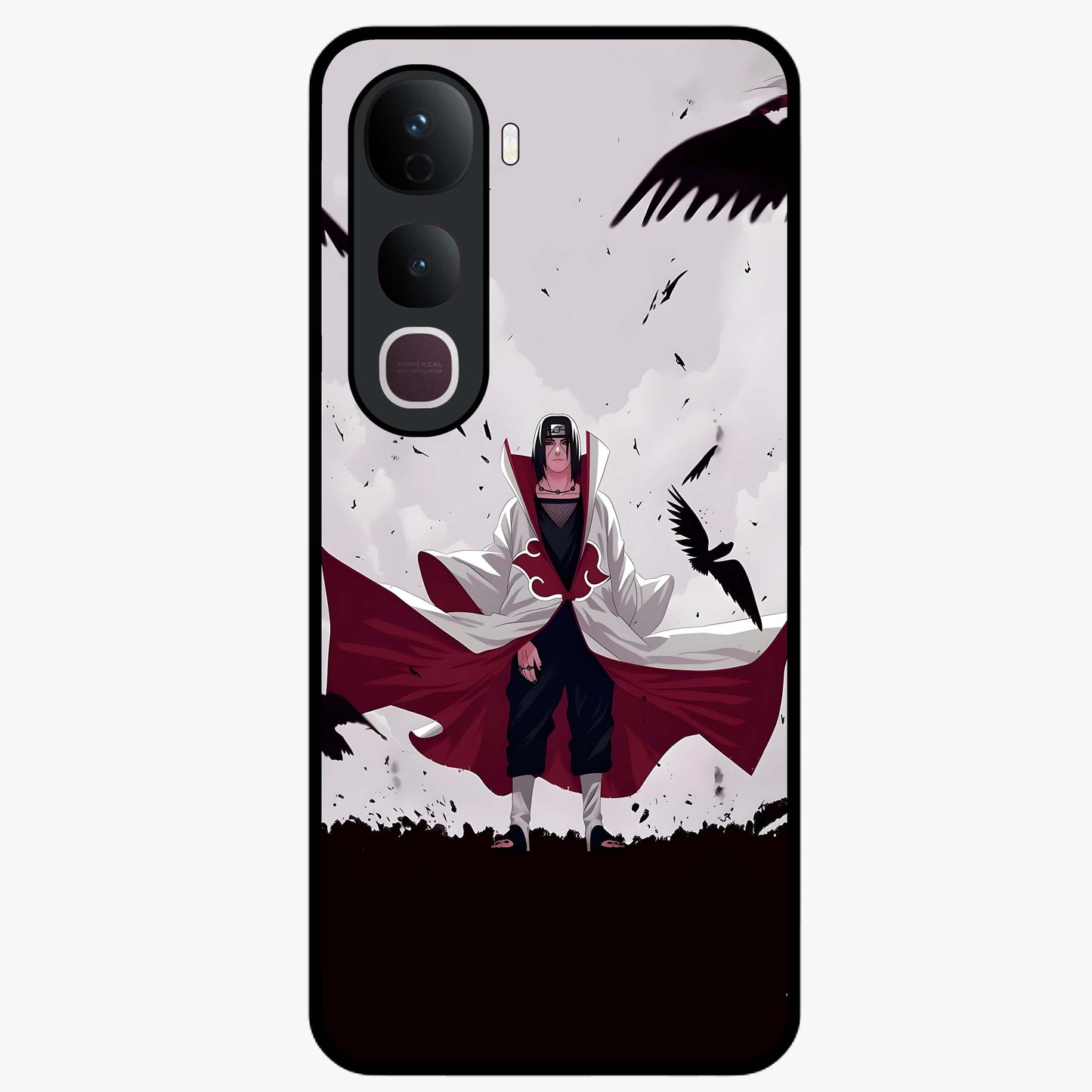 Crimson Crow Ascension Glass Case showing flat back view with mystical crow artwork and glossy glass finish.