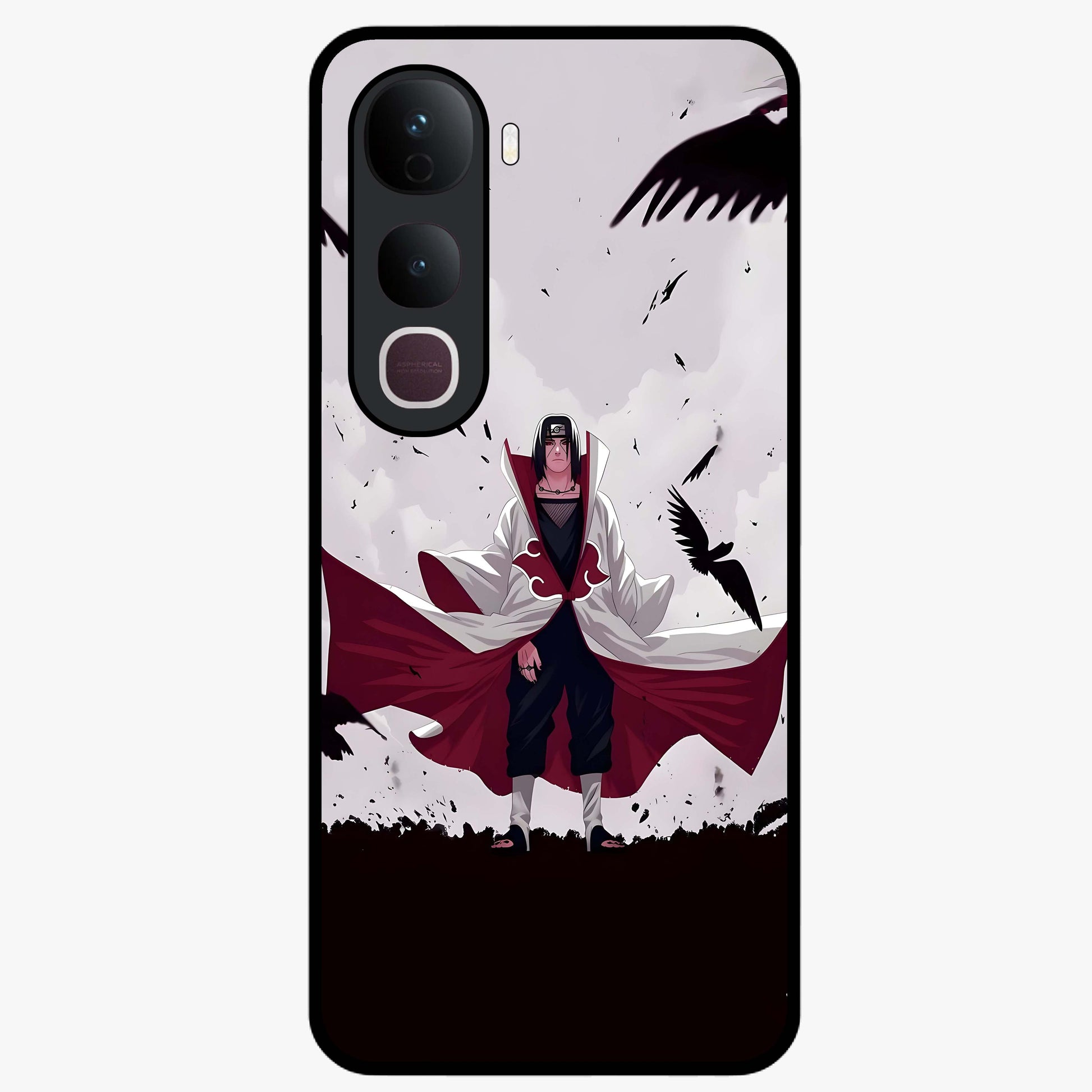 Crimson Crow Ascension Glass Case showing flat back view with mystical crow artwork and glossy glass finish.