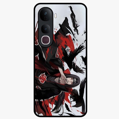 Crimson Crow Illusion Glass Case showing flat back view with artistic crow illusion artwork and glossy glass finish.