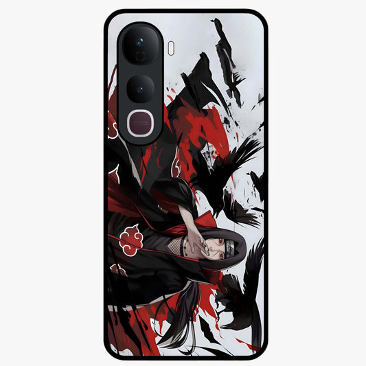 Crimson Crow Illusion Glass Case showing flat back view with artistic crow illusion artwork and glossy glass finish.