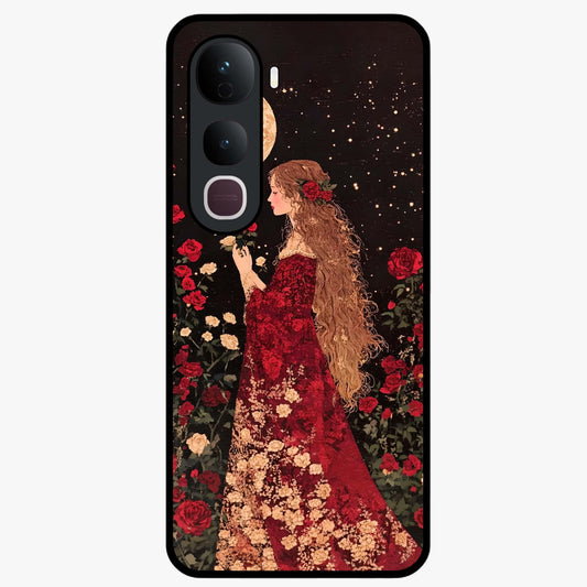 Crimson Dreams Glass Case showing flat back view with dreamy crimson artwork and glossy glass finish.