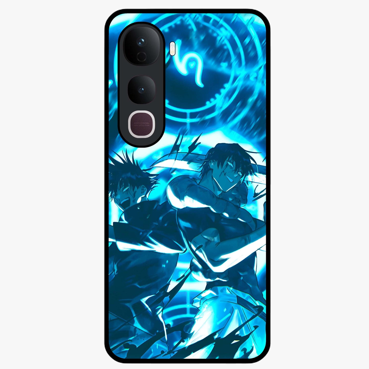 Cursed Energy Clash Glass Case showing flat back view with intense cursed energy artwork and glossy glass finish.