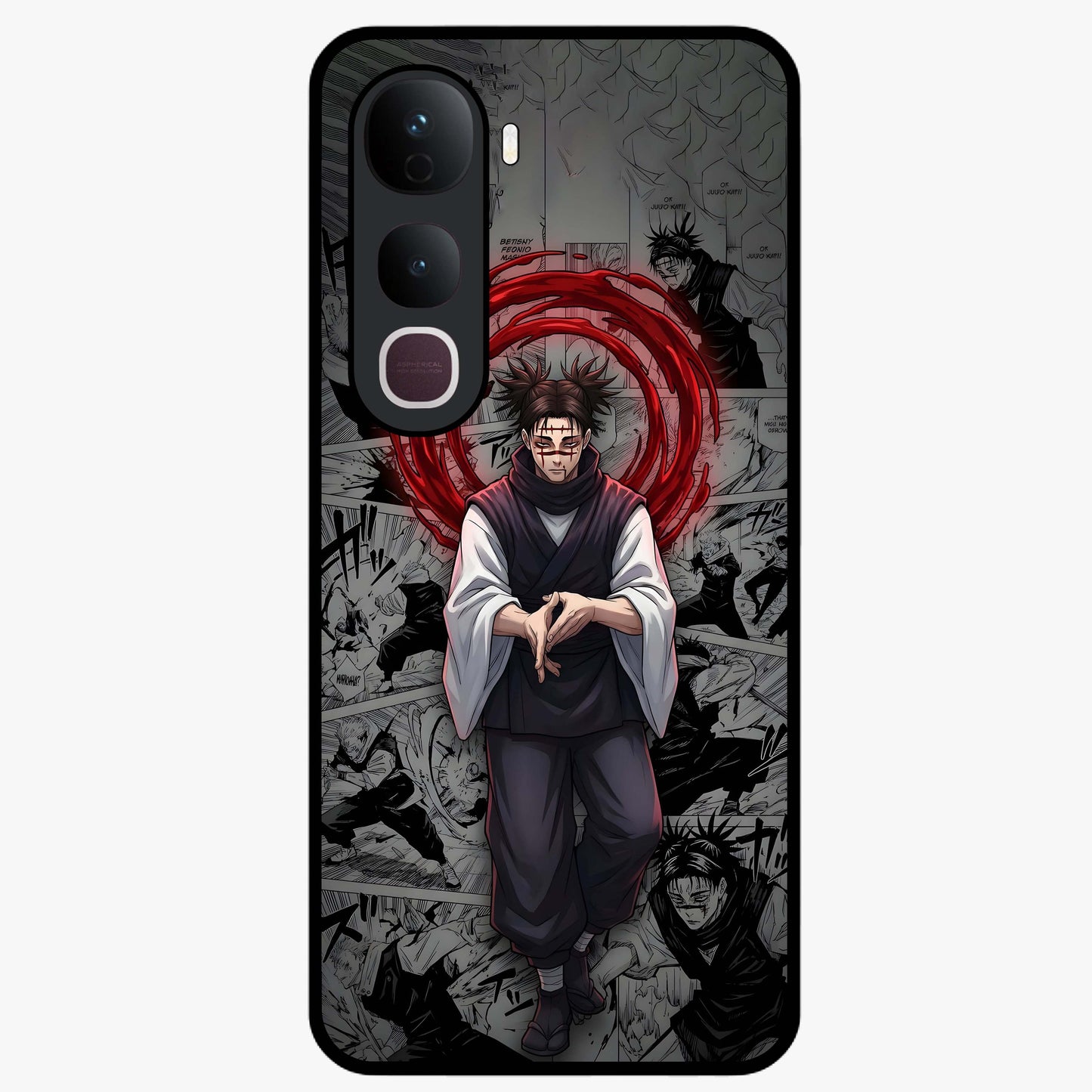 Cursed Ritual Ascension Glass Case showing flat back view with dark ritual themed artwork and glossy glass finish.