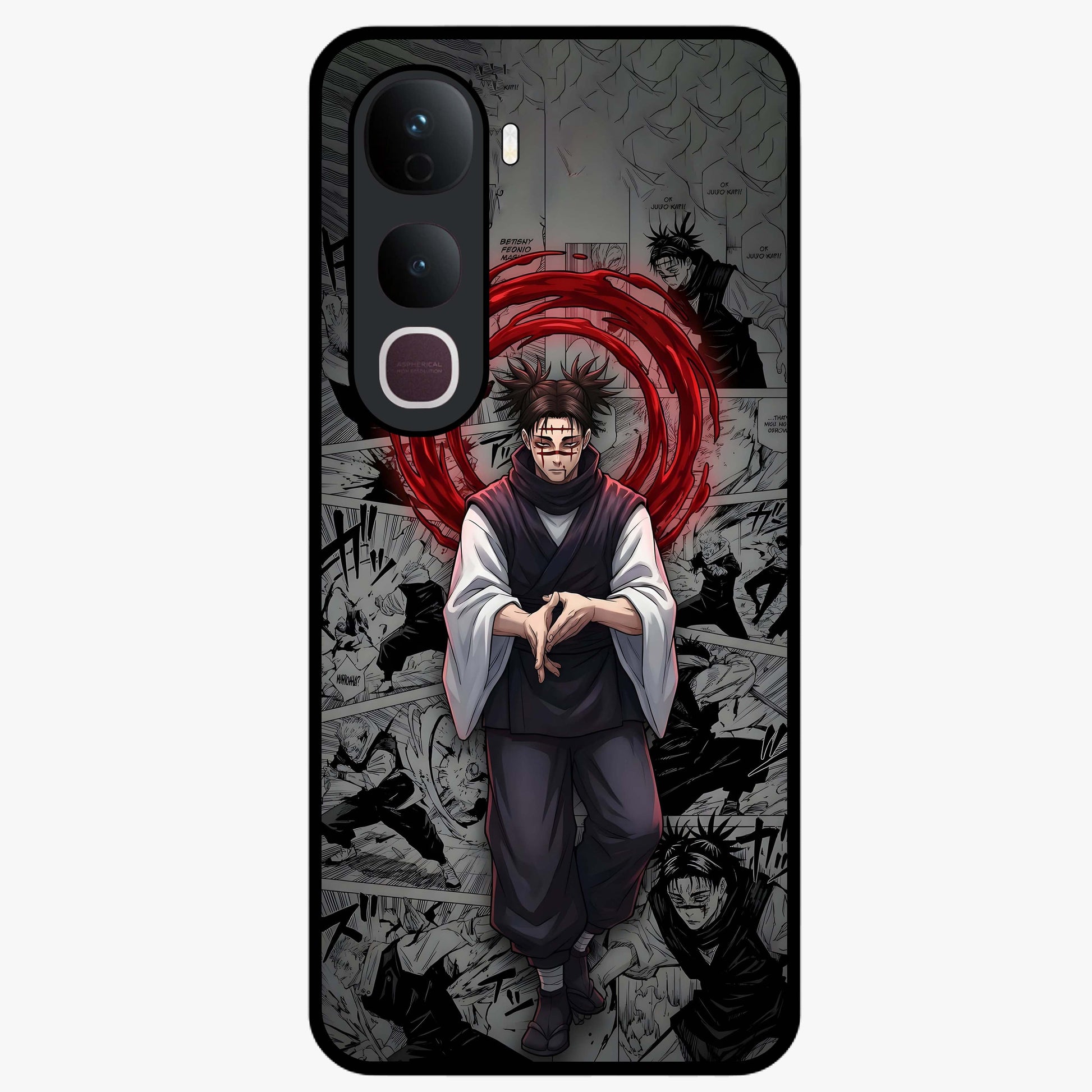 Cursed Ritual Ascension Glass Case showing flat back view with dark ritual themed artwork and glossy glass finish.