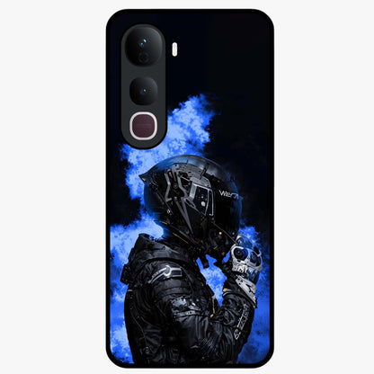 Cyber Sentinel Protocol Glass Case showing flat back view with futuristic cyber themed artwork and glossy glass finish.