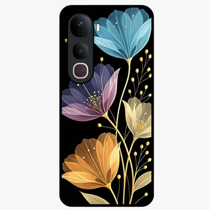 Delicate Multicolor Flowers Glass Case showing flat back view with vibrant floral artwork and glossy glass finish.