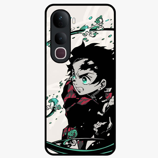 Demon Slayer Glass Case showing flat back view with bold anime inspired artwork and glossy glass finish.