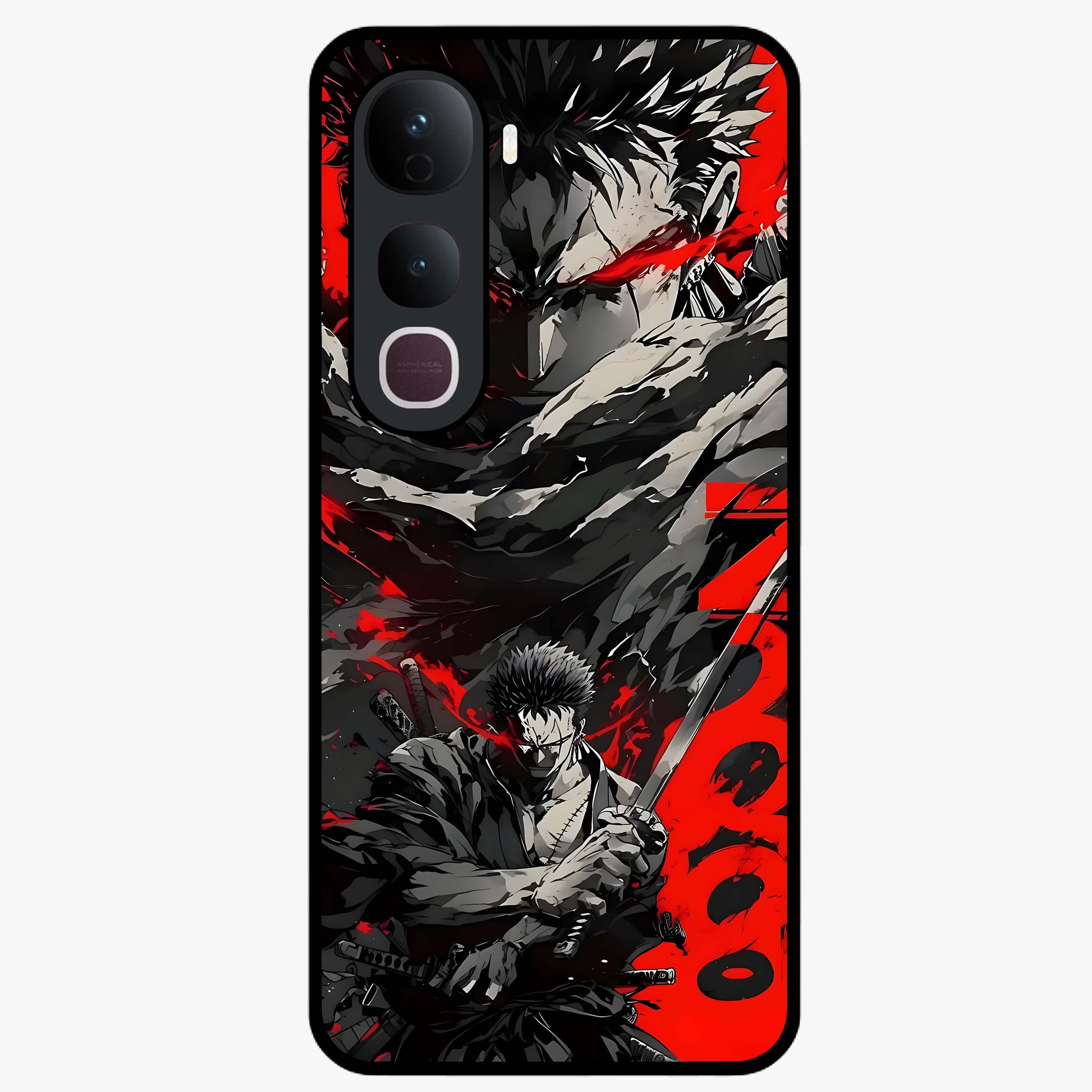Demon Sword Resolve Glass Case showing flat back view with fierce sword warrior artwork and glossy glass finish.