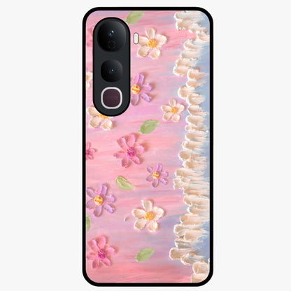 Dreamy Painted Garden Glass Case showing flat back view with artistic painted floral garden artwork and glossy glass finish.