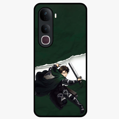 Emerald War Vanguard Glass Case showing flat back view with powerful warrior themed artwork and glossy glass finish.